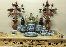 Bộ đồ thờ ban treo 61 x 89 - Phối Đỉnh đồng & Men rạn