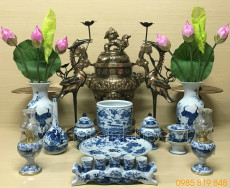 Bộ đồ thờ - Đỉnh đồng đỏ & Men lam ngọc cao cấp
