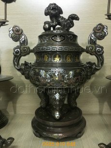 Bộ đỉnh đồng ngũ sự - Ngũ sắc 60 khảm 5 chữ vàng