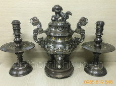 Bộ đỉnh đồng ngũ sự - Ngũ sắc 60 khảm 5 chữ vàng