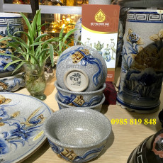 BÁT THỜ Men rạn giả cổ - Họa tiết cuốn thư