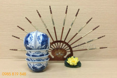 Bát thờ - men xanh lam - họa tiết hoa sen