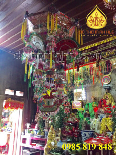 Nón Công Đồng 1m - Vải lụa thêu nổi, 12 đèn lồng, 6 quạt